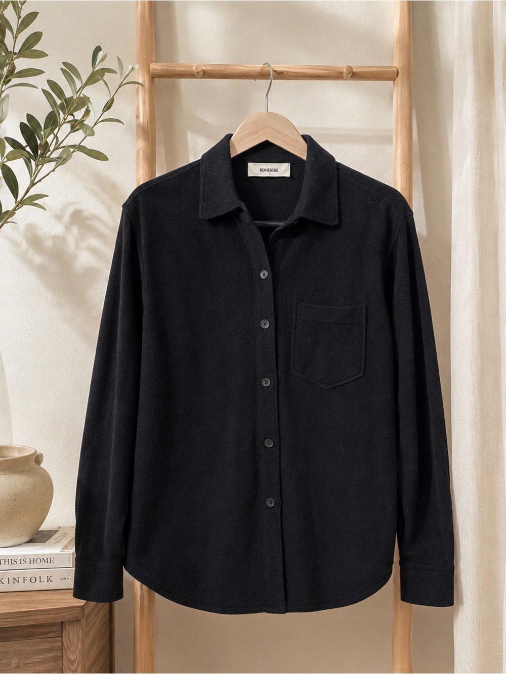 Buck Mason Black Knit Wool Cotton Blend Button-Down Shirt Size Small EUC